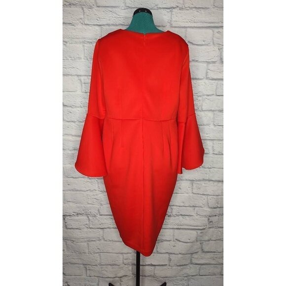 ELOQUII Womens Scuba Sheath Dress Red Stretch Jewel Neck Long Sleeve Flare 16 - Picture 3 of 9
